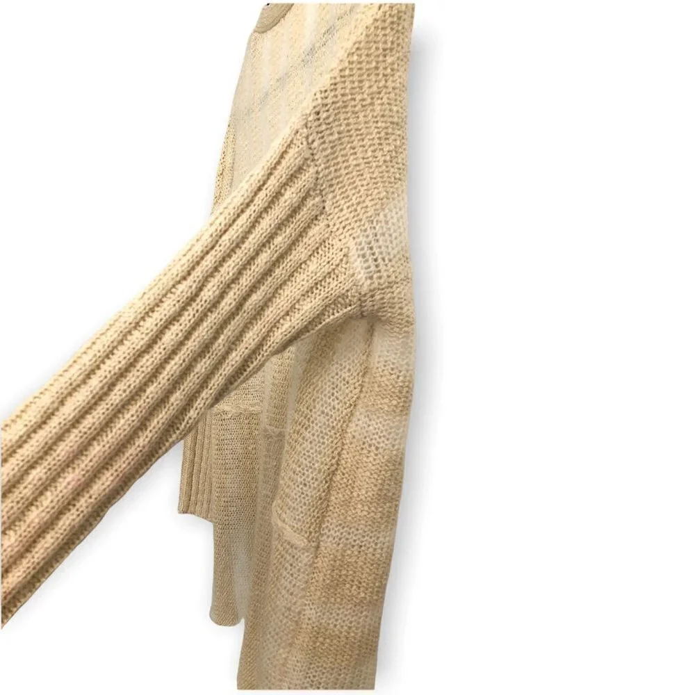 MYSTREE Pullover Sweater Women's Size M/L Tan Hi-Low Sheer Knit V-Neck